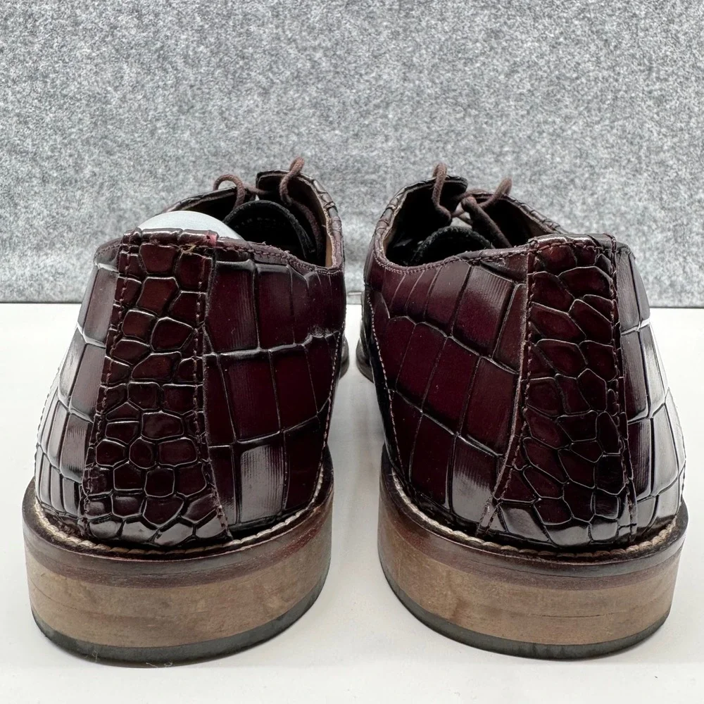 Stacy Adams Oxford Dress Shoes Mens 14M Burgundy Black Croc Embossed 25318-641